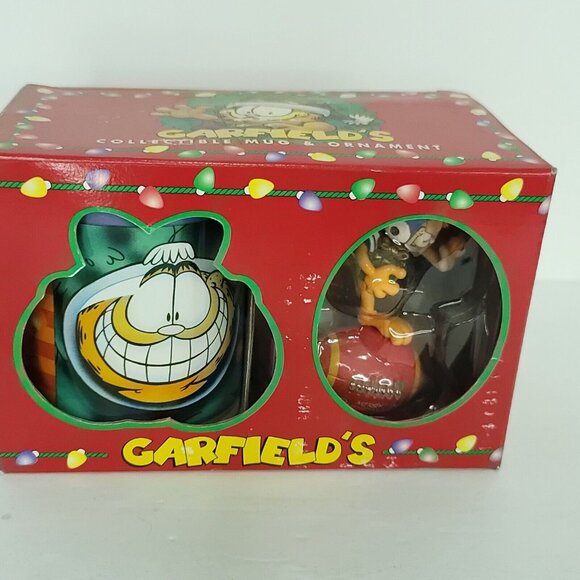 Garfield Collectible Coffee Mug Cup Hang On For Xmas Ornament Set Vintage 1996 - Picture 1 of 7